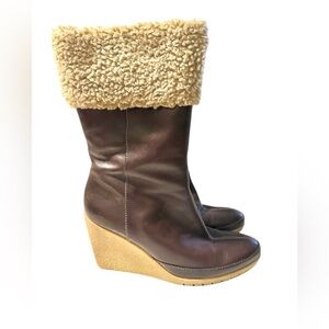 Easy Spirit Mid-Calf Wedge Boots, Nerinet, Size 8.5 M, Brown Leather